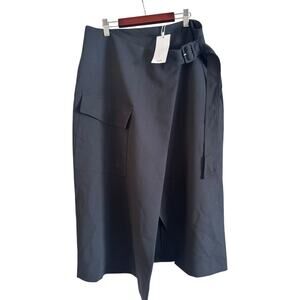 Mango MNG Buckle Detail Midi Black Skirt Size 8 NWT Side Pocket Mid Waist